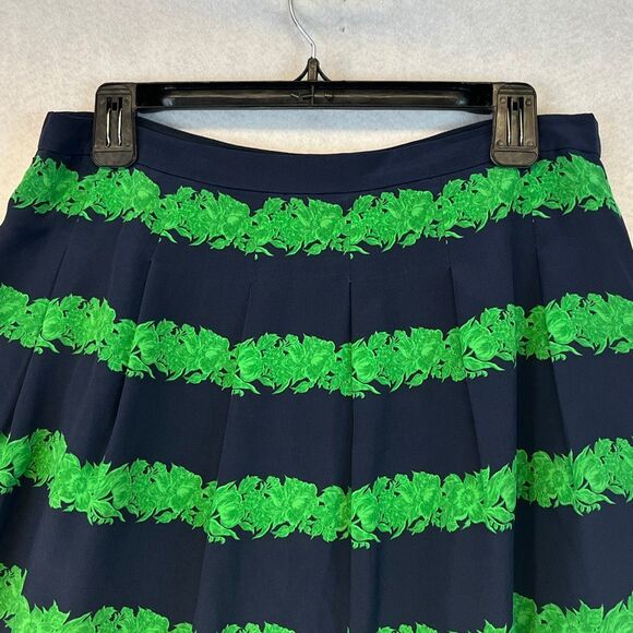 J. CREW 100% Silk Skirt Size 8 Beanstalk Stripe Blue Green Mini Pleats Lined - Picture 14 of 15